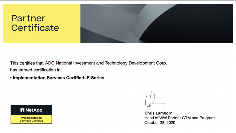 NetApp trao chứng nhận “Đối Tác Triển Khai Dịch Vụ” cho ADG – Nhà phân phối sản phẩm NetApp